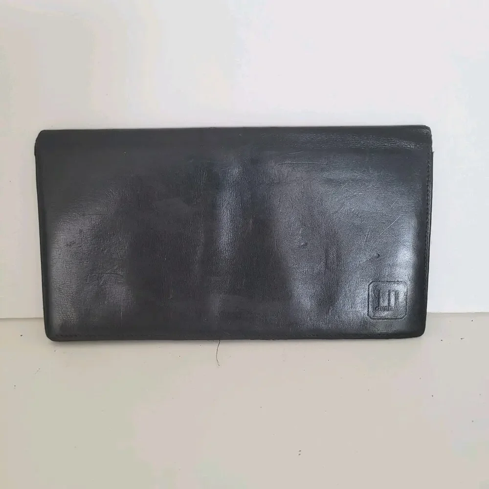 Dunhill Designer Card Slim Bill Holder Wallet Black Bifold Leather Long Retro